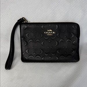 Coach Embossed Black Leather Wristlet